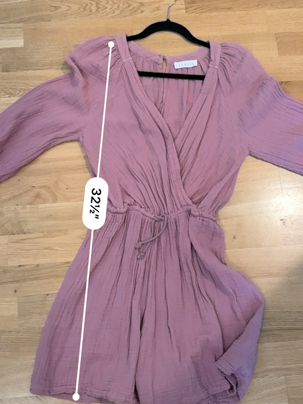 LACAUSA Cotton Gauze Romper Surplice V Neck Blouson Sleeve Mauve XS Made in LA - Picture 9 of 10